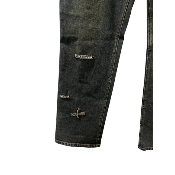 Ane' V Y2k Vintage Rhinestone Safety Pin Denim Blue Jeans Size 10 Bling Distress - Picture 5 of 9
